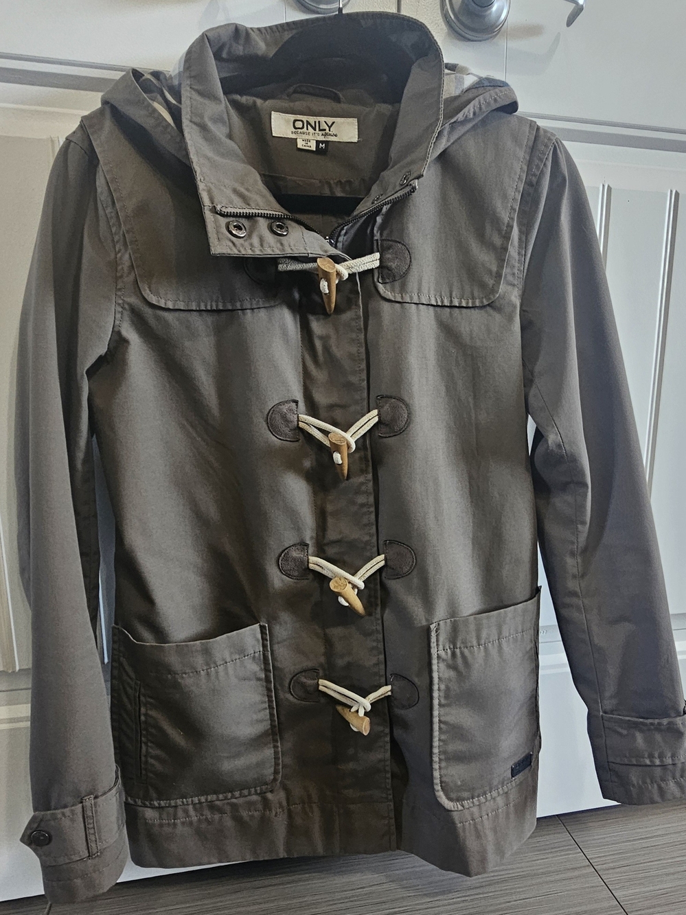 Only Hooded Toggle Trench Coat in Olive